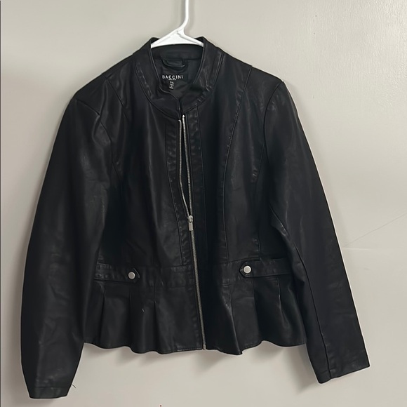 Black Leather Jacket with Stand-Up Collar and Zip-Up Front - Picture 1 of 5